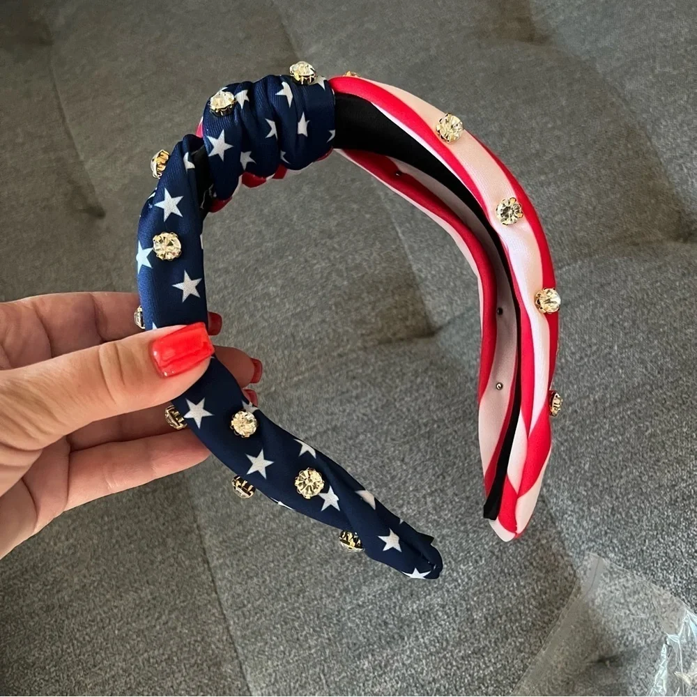 Knot Headband US Flag print rhinestones NWT